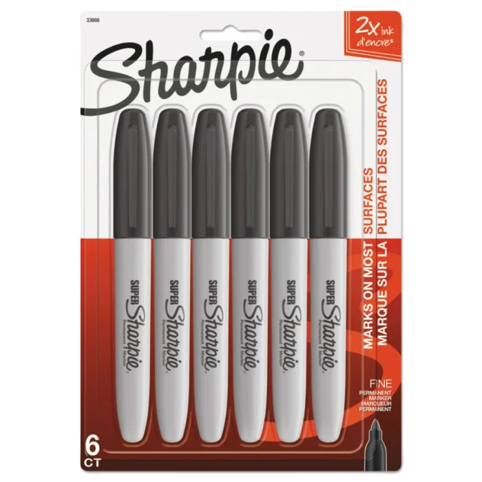 Sharpie Super Permanent Marker, Fine Bullet Tip, Black, 6Pack (SAN33666PP)