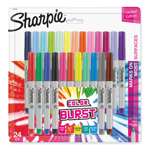 Sharpie Ultra Fine Tip Permanent Marker, Ultra-Fine Needle Tip, Assorted Classic and Limited Edition Color Burst Colors, 24Pack (SAN1949558)