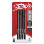Sharpie Water-Resistant Ink Porous Point Pen, Stick, Fine 0.4 mm, Black Ink, Black Barrel, 4Pack (SAN1742661)