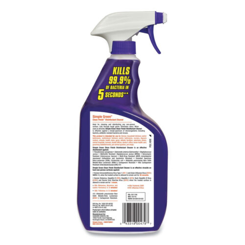 Simple Green Clean Finish Disinfectant Cleaner, Herbal, 32 oz Spray Bottle, 12Carton (SMP01032)