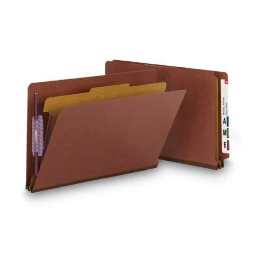 Smead End Tab Pressboard Classification Folders, Four SafeSHIELD Fasteners, 2 Expansion, 1 Divider, Legal Size, Red, 10Box (SMD29855)