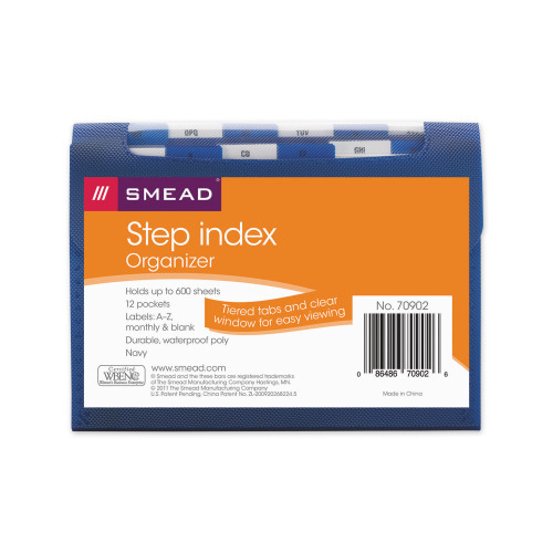 Smead Step Index Organizer, 12 Sections, CordHook Closure, 16-Cut Tabs, Letter Size, Navy (SMD70902)