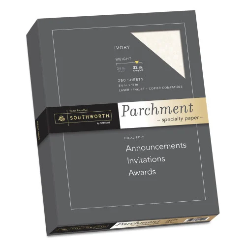 Southworth Parchment Specialty Paper, 32 lb Bond Weight, 8.5 x 11, Ivory, 250Pack (SOUJ988C)