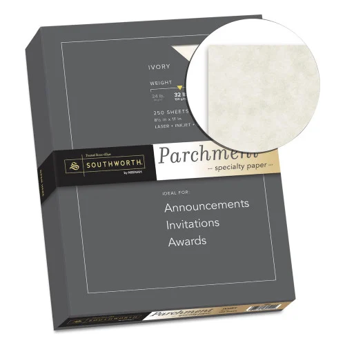 Southworth Parchment Specialty Paper, 32 lb Bond Weight, 8.5 x 11, Ivory, 250Pack (SOUJ988C)