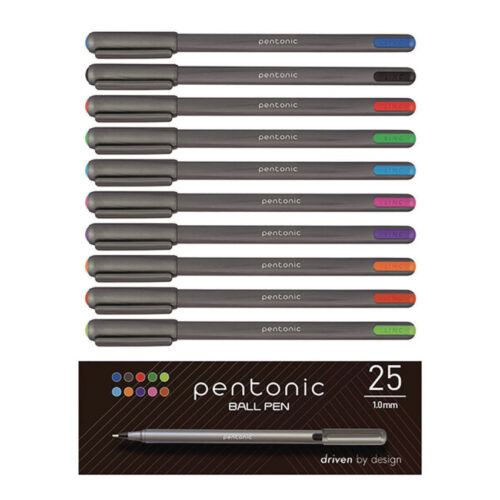 TOPS PENTONIC Medium Point Ballpoint Pen, 1 mm, Assorted Ink Colors, Charcoal Gray Barrel, 25Pack (PNT12127)