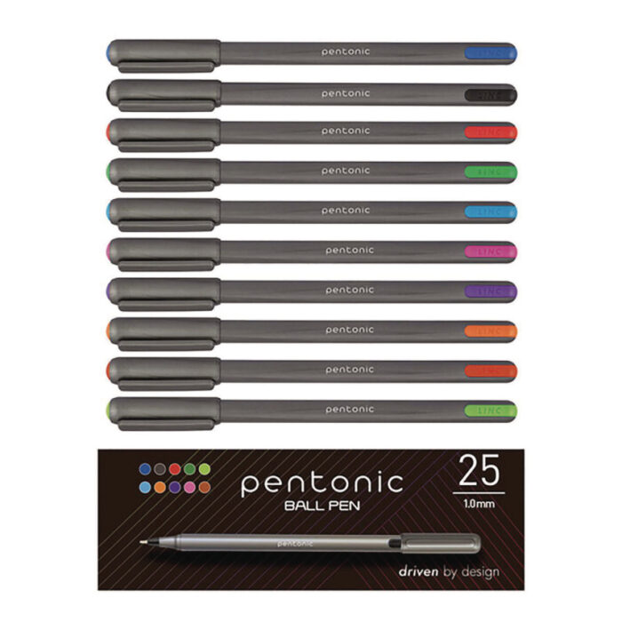 TOPS PENTONIC Medium Point Ballpoint Pen, 1 mm, Assorted Ink Colors, Charcoal Gray Barrel, 25Pack (PNT12127)