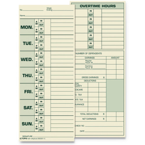TOPS Time Clock Cards, Replacement for 331-10, Two Sides, 3.5 x 8.5, 500Box (TOP1291)