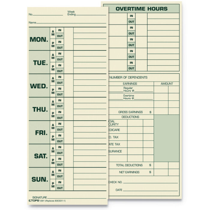 TOPS Time Clock Cards, Replacement for 331-10, Two Sides, 3.5 x 8.5, 500Box (TOP1291)