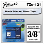 TZe Standard Adhesive Laminated Labeling Tape, 0.35 x 26.2 ft, Black on Clear (BRTTZE121)