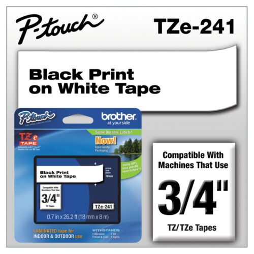 TZe Standard Adhesive Laminated Labeling Tape, 0.7 x 26.2 ft, Black on White (BRTTZE241)