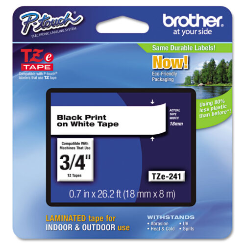 TZe Standard Adhesive Laminated Labeling Tape, 0.7 x 26.2 ft, Black on White (BRTTZE241)