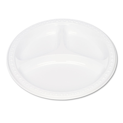 Tablemate Plastic Dinnerware, 3-Compartment Plates, 9 dia, White, 125Pack (TBL19644WH)