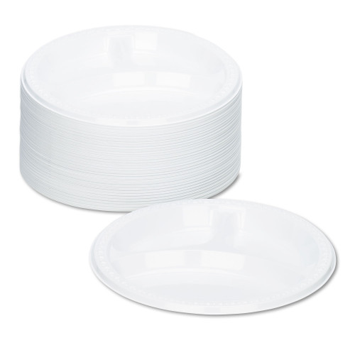 Tablemate Plastic Dinnerware, 3-Compartment Plates, 9 dia, White, 125Pack (TBL19644WH)