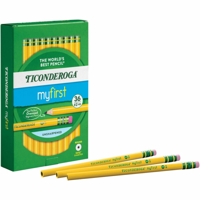 Ticonderoga My First Woodcase Pencil with Eraser, 3.6 mm, HB (#2), Black Lead, Yellow Barrel, 36Pack (DIXX33336)