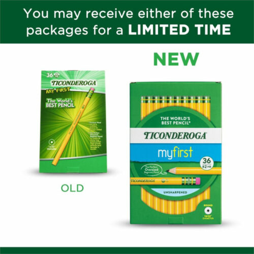 Ticonderoga My First Woodcase Pencil with Eraser, 3.6 mm, HB (#2), Black Lead, Yellow Barrel, 36Pack (DIXX33336)
