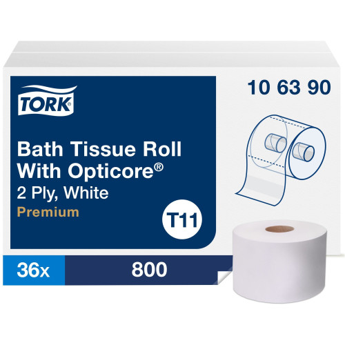 Tork Premium Bath Tissue Roll with OptiCore, Septic Safe, 2-Ply, White, 800 Sheets/Roll, 36/Carton (TRK106390)