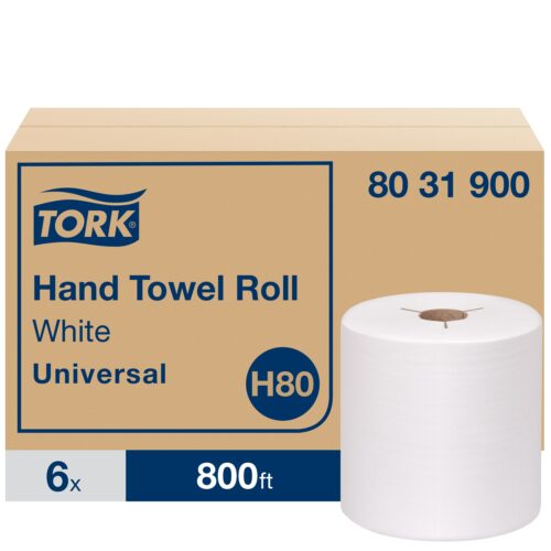 Tork Universal Hand Towel Roll, Notched, 1-Ply, 8 x 800 ft, White, 6 RollsCarton (TRK8031900)