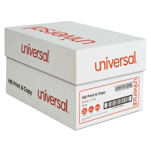Universal High-Bright Multipurpose Paper, 20 lb Bond Weight, 8.5 x 11, White, 500 Sheets/Ream, 10 Reams/Carton (UNV91200)