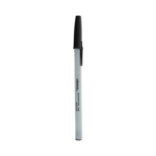 Universal Ballpoint Pen, Stick, Fine 0.7 mm, Black Ink, GrayBlack Barrel, Dozen (UNV27420)