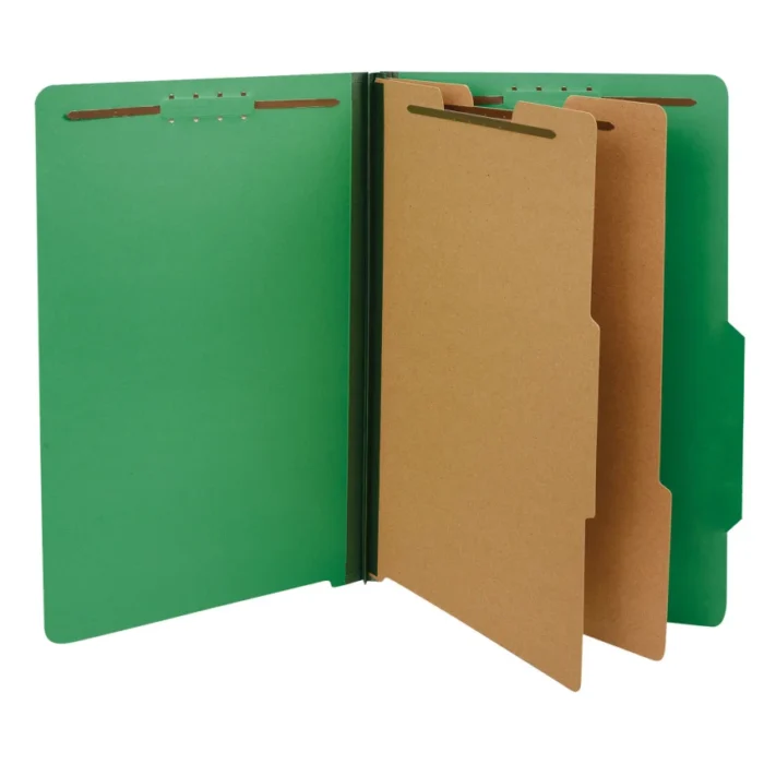 Universal Bright Colored Pressboard Classification Folders, 2 Expansion, 2 Dividers, 6 Fasteners, Legal Size, Emerald Green, 10Box (UNV10312)