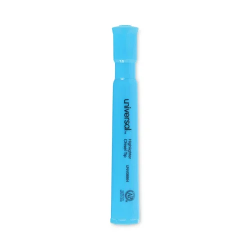 Universal Desk Highlighters, Fluorescent Blue Ink, Chisel Tip, Blue Barrel, Dozen (UNV08864)