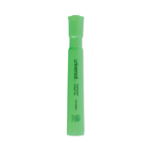 Universal Desk Highlighters, Fluorescent Green Ink, Chisel Tip, Green Barrel, Dozen (UNV08862)