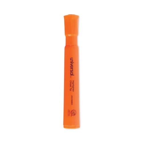 Universal Desk Highlighters, Fluorescent Orange Ink, Chisel Tip, Orange Barrel, Dozen (UNV08863)