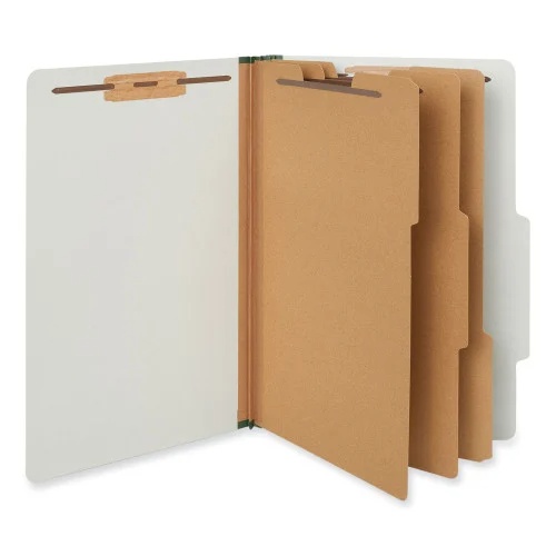 Universal Eight-Section Pressboard Classification Folders, 3 Expansion, 3 Dividers, 8 Fasteners, Legal Size, Gray Exterior, 10Box (UNV10297)