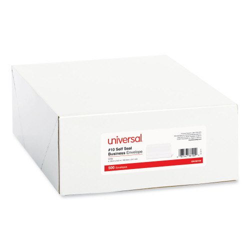 Universal Self-Seal Business Envelope, #10, Square Flap, Self-Adhesive Closure, 4.13 x 9.5, White, 500Box (UNV36100)