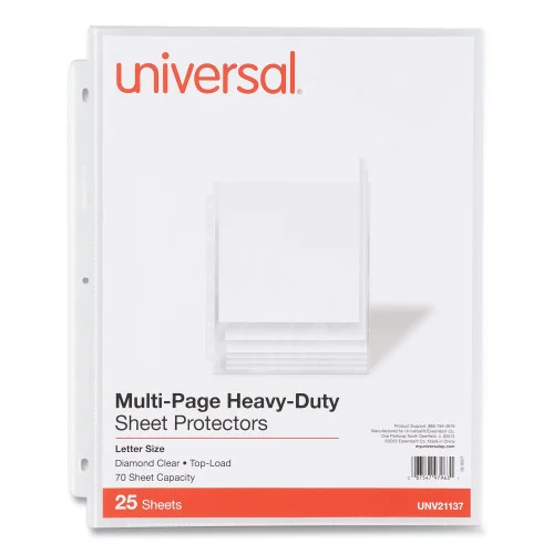 Universal Top-Load Poly Sheet Protectors, Heavy Gauge, Letter Size, Clear, 25Pack (UNV21137)