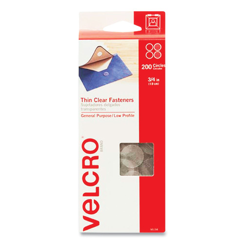 VELCRO Brand Sticky-Back Fasteners, Complete Sets, 0.75 dia, Clear, 200Pack (VEK95194)