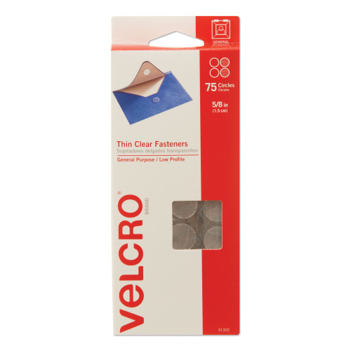 VELCRO Brand Sticky-Back Fasteners, Removable Adhesive, 0.63 dia, Clear, 75Pack (VEK91302)
