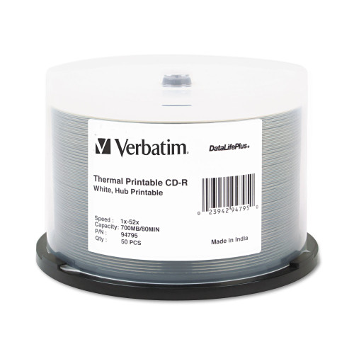 Verbatim CD-R DataLifePlus Printable Recordable Disc, 700 MB80 min, 52x, Spindle, White, 50Pack (VER94755)