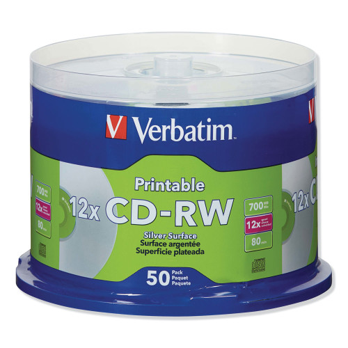 Verbatim CD-RW DataLifePlus Printable Rewritable Disc, 700 MB80 min, 12x, Spindle, Silver, 50Pack (VER95159)