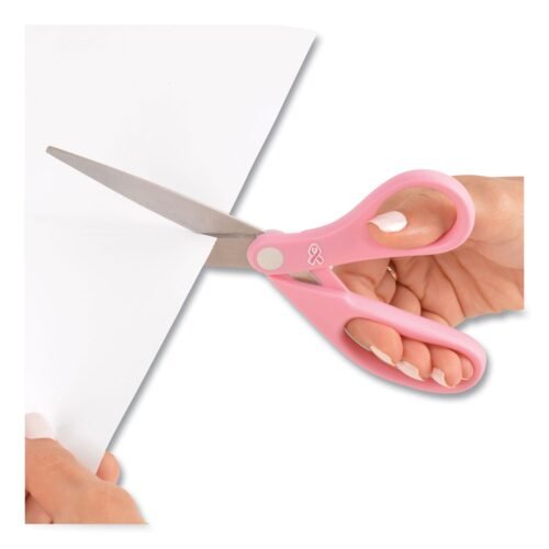 Westcott All Purpose Pink Ribbon Scissors, 8 Long, 3.5 Cut Length, Straight Pink Handle (ACM15387)