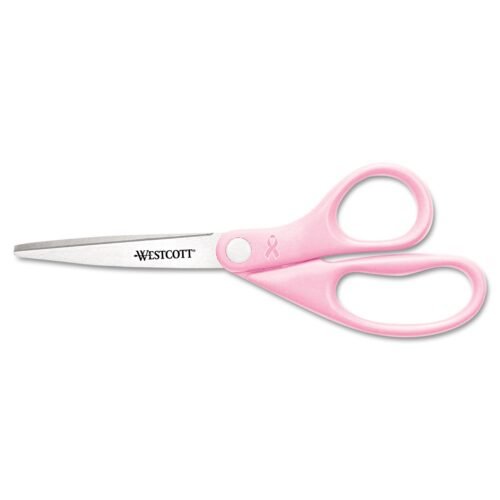 Westcott All Purpose Pink Ribbon Scissors, 8 Long, 3.5 Cut Length, Straight Pink Handle (ACM15387)