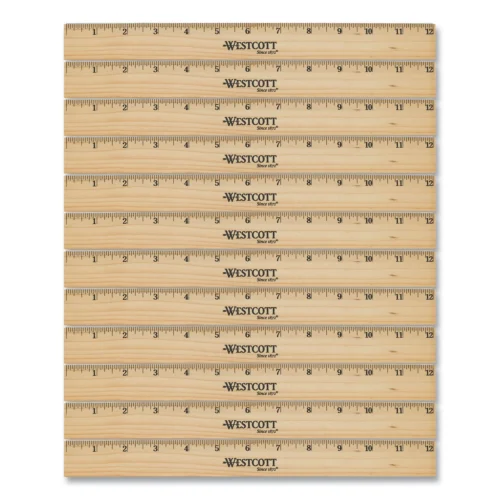 Westcott Beveled Wood Ruler, Standard, 12″ Long, Natural Hardwood, 12Pack (ACM17720)