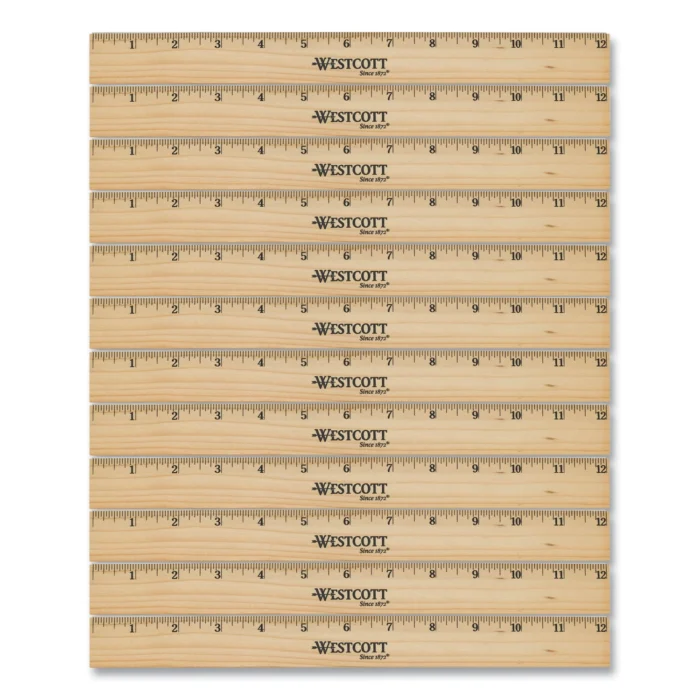 Westcott Beveled Wood Ruler, Standard, 12″ Long, Natural Hardwood, 12Pack (ACM17720)