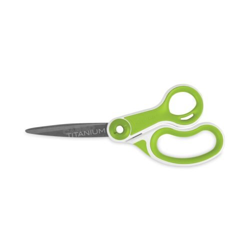 Westcott CarboTitanium Bonded Scissors, 8 Long, 3.25 Cut Length, Straight WhiteGreen Handle (ACM17444)