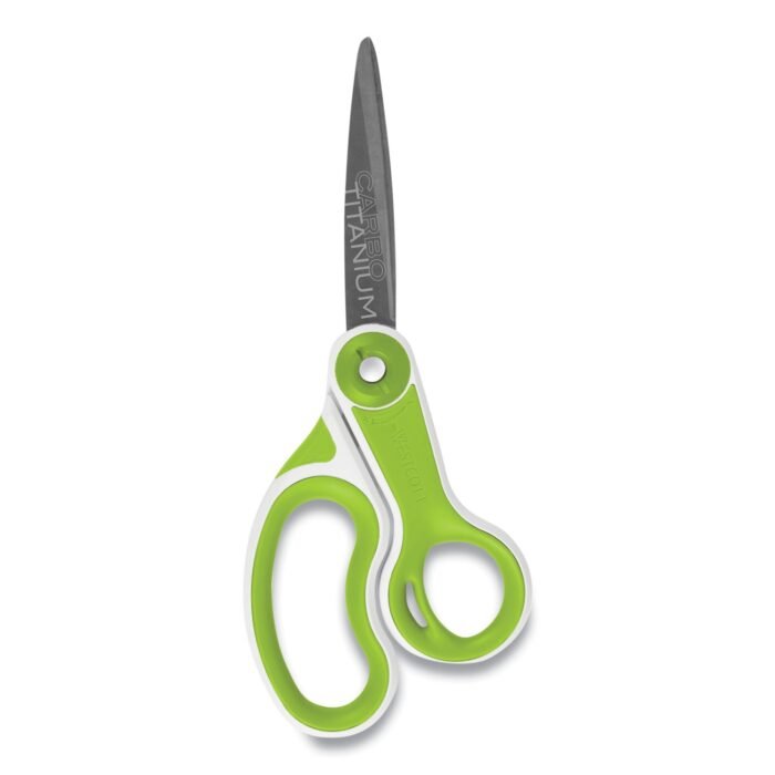 Westcott CarboTitanium Bonded Scissors, 8 Long, 3.25 Cut Length, Straight WhiteGreen Handle (ACM17444)