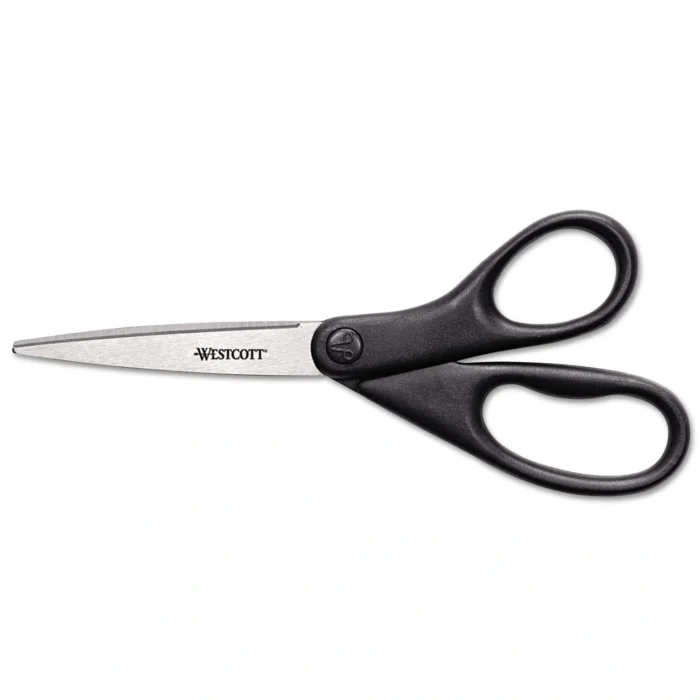 Westcott Design Line Straight Stainless Steel Scissors, 8 Long, 3.13 Cut Length, Straight Black Handle (ACM13139)