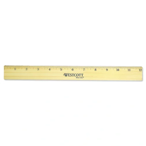 Westcott Flat Wood Ruler with Two Double Brass Edges, StandardMetric, 12, Clear Lacquer Finish (ACM05221)