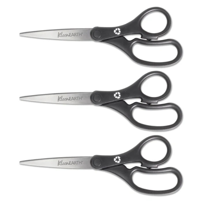 Westcott KleenEarth Basic Plastic Handle Scissors, 8 Long, 3.25 Cut Length, Straight Black Handle, 3Pack (ACM15585)