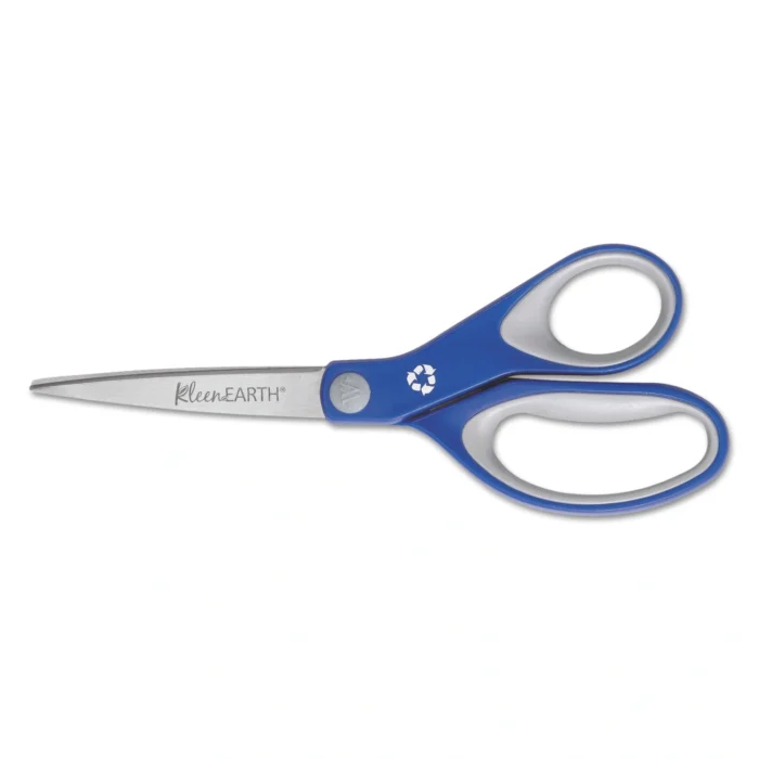 Westcott KleenEarth Soft Handle Scissors, 8 Long, 3.25 Cut Length, Straight BlueGray Handle (ACM15554)