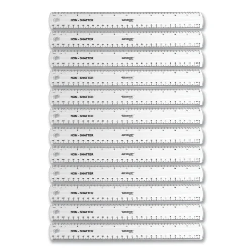 Westcott Non-Shatter Flexible Ruler, StandardMetric, 12 (30 cm) Long, Plastic, Clear, 12Box (ACM17725)