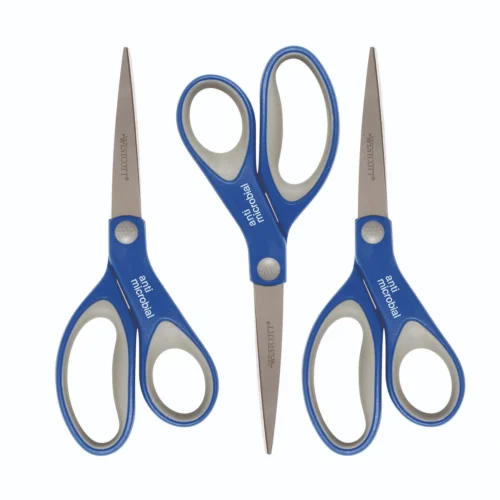 Westcott Scissors with Antimicrobial Protection, 8 Long, 3.25 Cut Length, Straight BlueGray Handle, 3Pack (ACM17837)