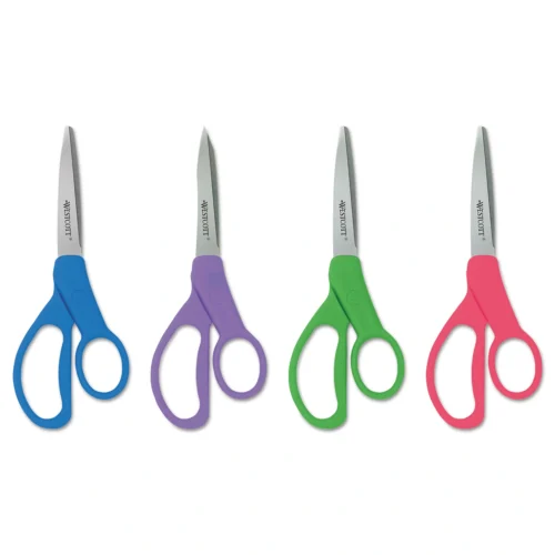 Westcott Student Scissors with Antimicrobial Protection, Pointed Tip, 7 Long, 3 Cut Length, Randomly Assorted Handle Color (ACM14231)