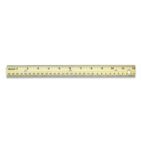 Westcott Three-Hole Punched Wood Ruler, StandardMetric, 12 (30 cm) Long, Natural Wood, 36Box (ACM17724)