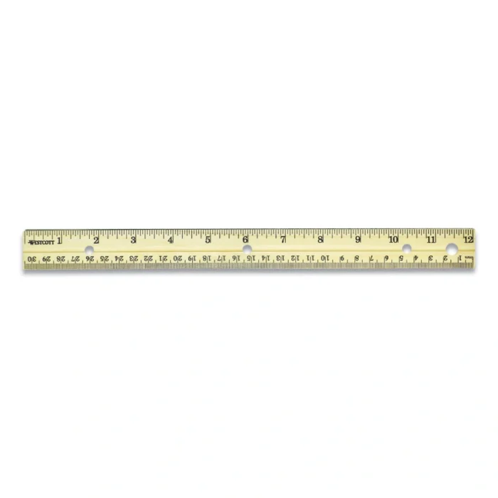 Westcott Three-Hole Punched Wood Ruler, StandardMetric, 12 (30 cm) Long, Natural Wood, 36Box (ACM17724)