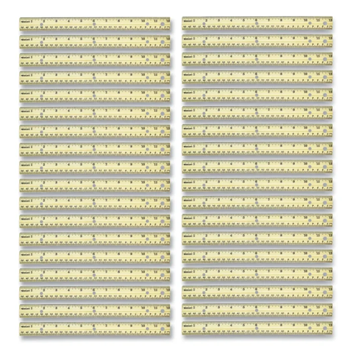 Westcott Three-Hole Punched Wood Ruler, StandardMetric, 12 (30 cm) Long, Natural Wood, 36Box (ACM17724)